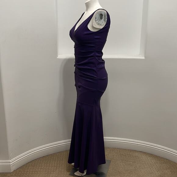 XSCAPE Ny Joanna Chen Ruched Mermaid Taffeta Gown Purple Sleeveless Size 14 - Picture 6 of 13